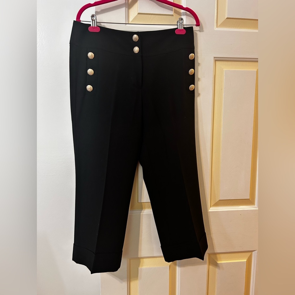 Chico's Black Capris with Gold Button Accents